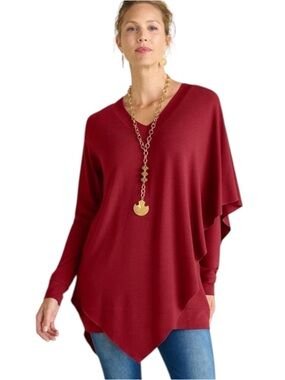 Soft Surroundings Madeline Tunic Top Size M Moroccan Red Lagenlook Asymmetrical